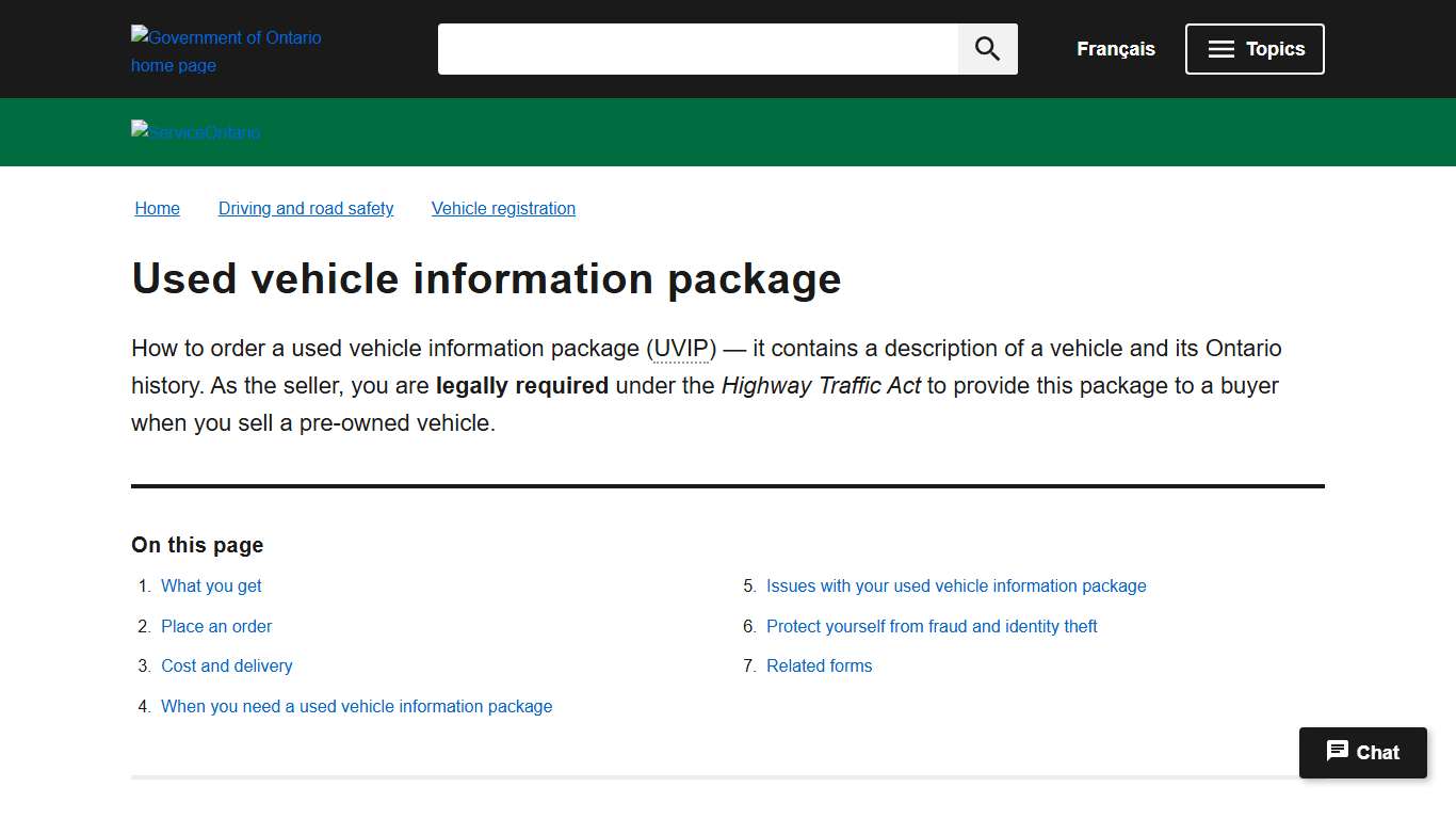 Used vehicle information package ontario.ca