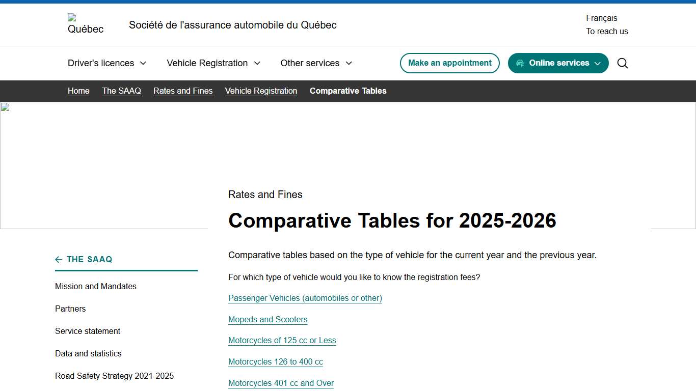 Comparative Tables for 2025-2026 - SAAQ